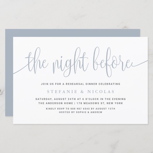 Dusty Blue Natten före rehearsal Middag (Fram/baksida)