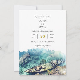 Dusty Blue Nautical Shipwreck Coral Beach Wedding Inbjudningar