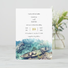 Dusty Blue Nautical Shipwreck Coral Beach Wedding Inbjudningar