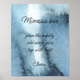 Dusty blue navy akvarell Mimosa bar    Poster