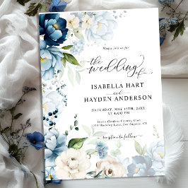 Dusty Blue Navy Beige all in 1 QR Code Bröllop Inbjudningar