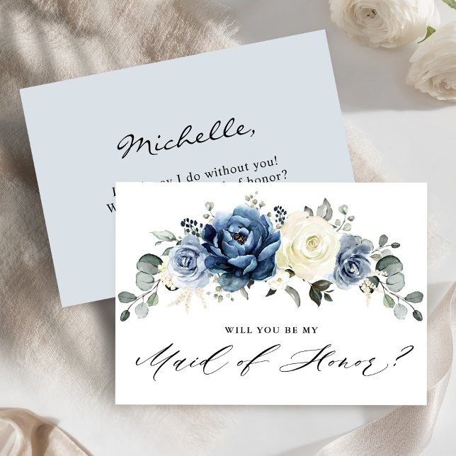 Dusty Blue Navy, blir du min Maid of honor Inbjudningar (Dusty Blue Navy Will you be my Maid of Honor Invitation)