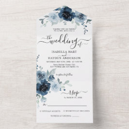 Dusty Blue Navy Blommigt Boho Botanical Bröllop OS