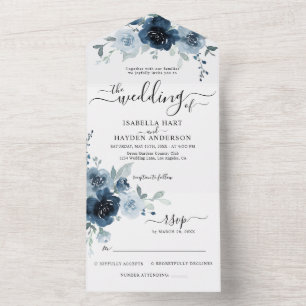 Dusty Blue Navy Blommigt Boho Botanical Bröllop OS