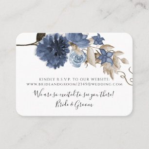 Dusty Blue Navy Blommigt Elegant Greenery Bröllop Visitkort
