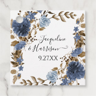 Dusty Blue Navy Blommigt Rustic Fall Neutralt Foli Gåvor Etiketter