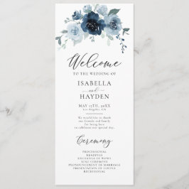 Dusty Blue Navy Blommigt Rustic Watercolor Bröllop Program