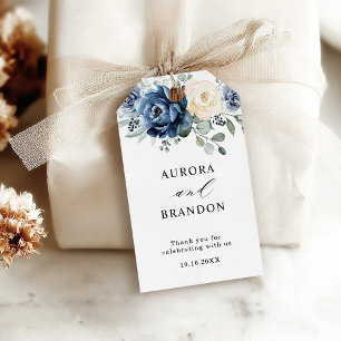 Dusty Blue Navy Champagne Bröllop Gift Märkres Presentetikett