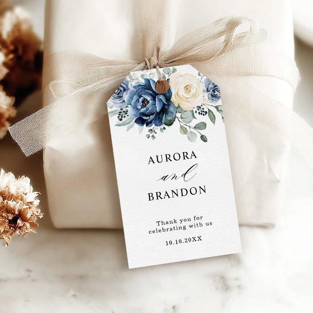 Dusty Blue Navy Champagne Bröllop Gift Märkres Presentetikett (Dusty Blue Navy Champagne Wedding Thank You Gift Tags)