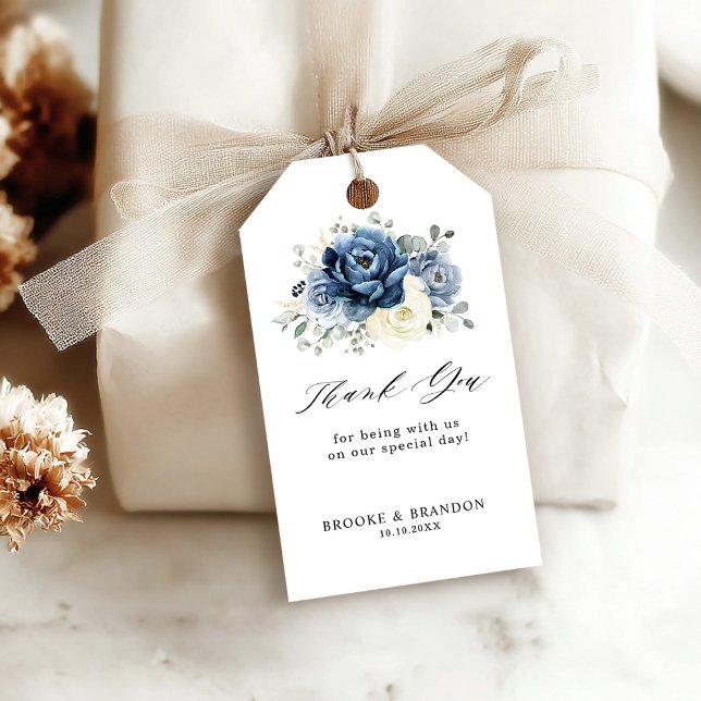 Dusty Blue Navy Champagne Bröllop Gift Märkres Presentetikett (Dusty Blue Navy Champagne Wedding Thank You Gift Tags)