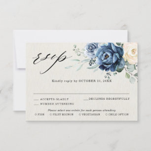 Dusty Blue Navy Champagne Elfenbensvit Blommig Brö OSA Kort