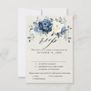 Dusty Blue Navy Champagne Elfenbensvit Blommig Brö OSA Kort