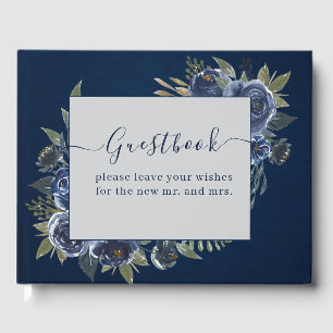 Dusty Blue Navy Champagne Elfenbensvit Bröllop Gästböcker