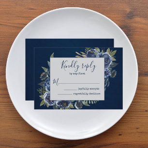 Dusty Blue Navy Champagne Elfenbensvit Bröllop  OSA Kort