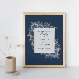 Dusty Blue Navy Champagne Elfenbensvit Bröllop Poster