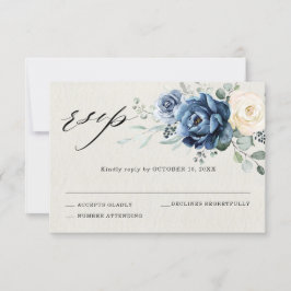 Dusty Blue Navy Champagne Elfenbensvit Bröllop RSV OSA Kort