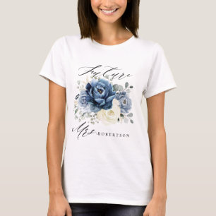 Dusty Blue Navy Champagne Ivory Blommigt Bride T Shirt