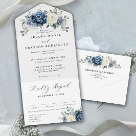 Dusty Blue Navy Champagne Ivory Blommigt Bröllop