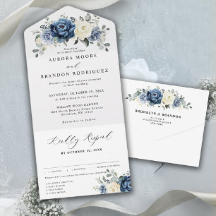 Dusty Blue Navy Champagne Ivory Blommigt Bröllop