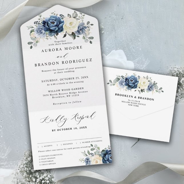 Dusty Blue Navy Champagne Ivory Blommigt Bröllop (Skapare uppladdad)