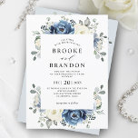 Dusty Blue Navy Champagne Ivory Blommigt Bröllop I Inbjudningar<br><div class="desc">Bröllopbjudan till Dusty Blue blommigt med elegant bouquet marinblått,  royal blått,  vitt,  guld,  champagneelfenben,   färg ro,  ranunculus blomknoppar och sage grönt eucalyptus löv och elegant vattenfärgsbuquet. Kontakta mig om du behöver hjälp med anpassning eller om du behöver någon annan produkt med den här designen.</div>