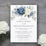Dusty Blue Navy Champagne Ivory Blommigt Bröllop Inbjudningar<br><div class="desc">Bröllopbjudan till Dusty Blue blommigt med elegant bouquet marinblått,  royal blått,  vitt,  guld,  champagneelfenben,   färg ro,  ranunculus blomknoppar och sage grönt eucalyptus löv och elegant vattenfärgsbuquet. Kontakta mig om du behöver hjälp med anpassning eller om du behöver någon annan produkt med den här designen.</div>