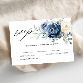 Dusty Blue Navy Champagne Ivory Blommigt Bröllop OSA Kort