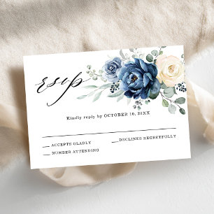 Dusty Blue Navy Champagne Ivory Blommigt Bröllop OSA Kort