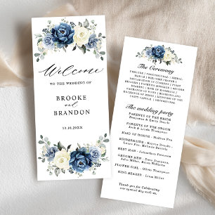 Dusty Blue Navy Champagne Ivory Blommigt Bröllop Program
