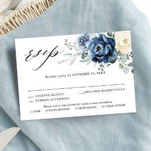 Dusty Blue Navy Champagne Ivory Blommigt Bröllop R OSA Kort