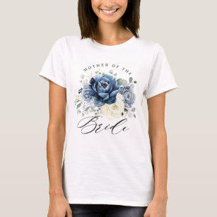 Dusty Blue Navy Champagne Ivory Blommigt Bröllop T Shirt