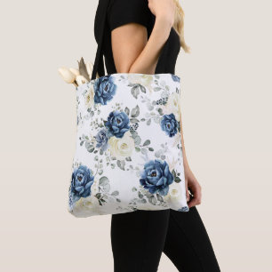 Dusty Blue Navy Champagne Ivory Blommigt Bröllop T Tygkasse