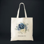 Dusty Blue Navy Champagne Ivory Blommigt Bröllop Tygkasse<br><div class="desc">Blåblå blommigt bröllop-bridesmaid-gåva till tebag med elegant bouquet av marinblått,  royal blått,  vitt,  guld,  champagne elfenben,   färg ro,  ranunculus blomknoppar och sage grönt eucalyptus löv och elegant vattenfärgsbuquet. Kontakta mig om du behöver hjälp med anpassning eller om du behöver någon annan produkt med den här designen.</div>