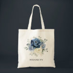 Dusty Blue Navy Champagne Ivory Blommigt Bröllop Tygkasse<br><div class="desc">Blåblå blommigt bröllop-bridesmaid-gåva till tebag med elegant bouquet av marinblått,  royal blått,  vitt,  guld,  champagne elfenben,   färg ro,  ranunculus blomknoppar och sage grönt eucalyptus löv och elegant vattenfärgsbuquet. Kontakta mig om du behöver hjälp med anpassning eller om du behöver någon annan produkt med den här designen.</div>