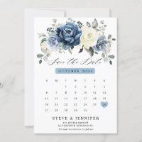 Dusty Blue Navy Champagne Ivory Blommigt Kalender 