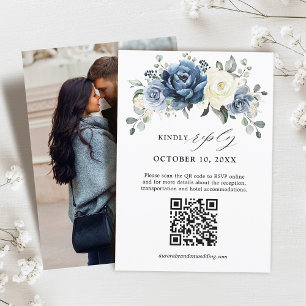 Dusty Blue Navy Champagne Ivory Blommigt QR-kod OSA Kort