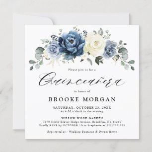 Dusty Blue Navy Champagne Ivory boho Quinceañera Inbjudningar