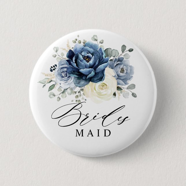 Dusty Blue Navy Champagne Ivory Bridesmaid Knapp (Framsida)