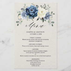 Dusty Blue Navy Champagne Ivory Bröllop Menu