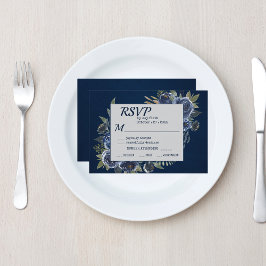 Dusty Blue Navy Champagne Ivory Bröllop OSA Kort
