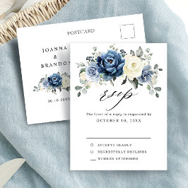 Dusty Blue Navy Champagne Ivory Bröllop OSA Vykort