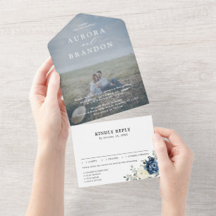 Dusty Blue Navy Champagne Ivory Bröllop Photo