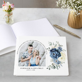 Dusty Blue Navy Champagne Ivory Bröllop Photo Gästböcker