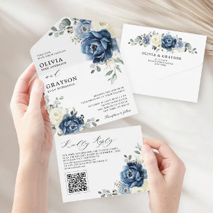 Dusty Blue Navy Champagne Ivory Bröllop QR-kod