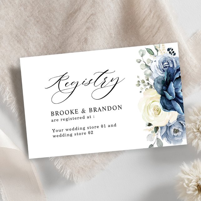 Dusty Blue Navy Champagne Ivory Bröllop Register Tilläggskort (Dusty Blue Navy Champagne Ivory Wedding Registry Enclosure Card)