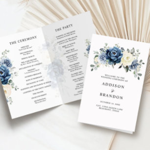 Dusty Blue Navy Champagne Ivory Bröllopsprogram