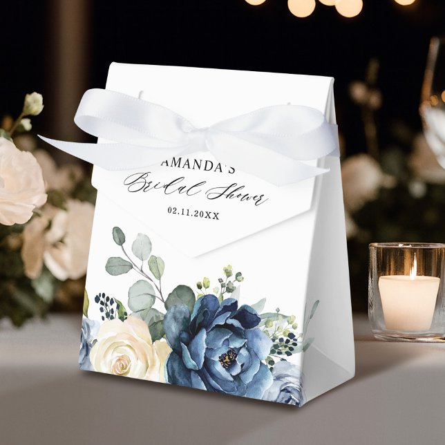 Dusty Blue Navy Champagne Ivory Möhippa Favo Presentaskar (Dusty Blue Navy Champagne Ivory Bridal Shower  Favor Boxes)