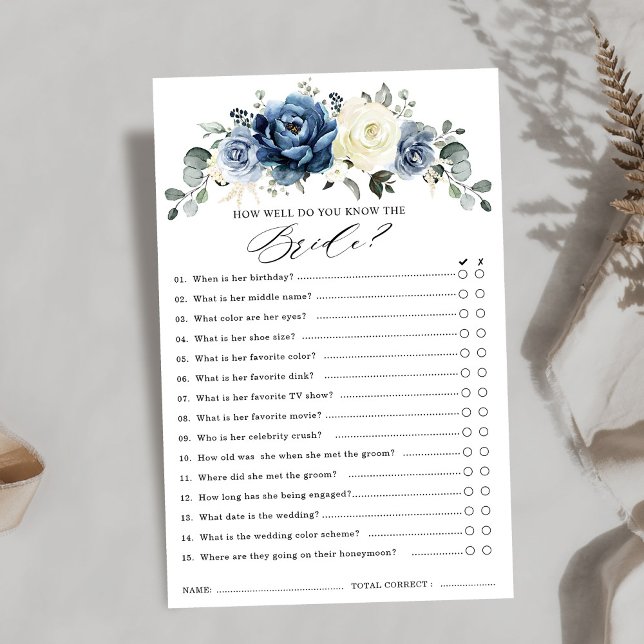 Dusty Blue Navy Champagne Ivory Möhippa Game (Dusty Blue Navy Champagne Ivory Bridal Shower Game how well do you know the bride.)