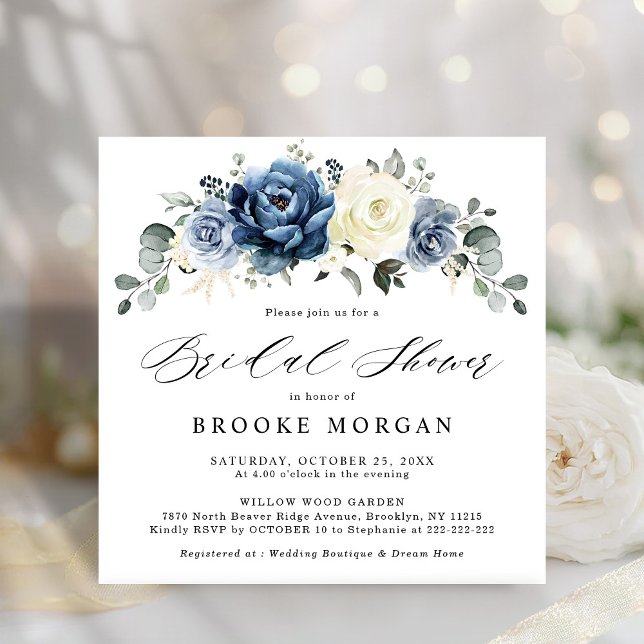 Dusty Blue Navy Champagne Ivory Möhippa Invi Inbjudningar (Dusty Blue Navy Champagne Ivory Bridal Shower  Invitation)