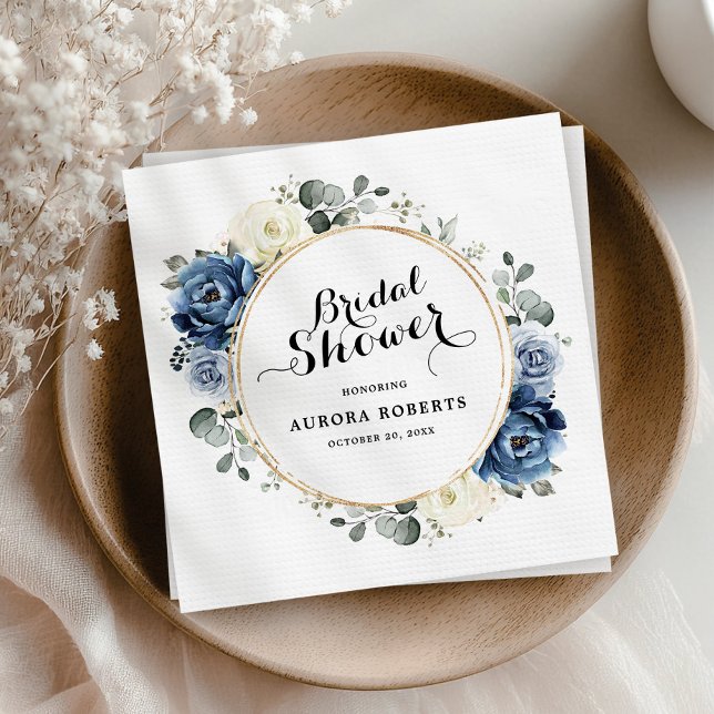 Dusty Blue Navy Champagne Ivory Möhippa Pappersservett (Dusty Blue Navy Champagne Ivory Bridal Shower Napkins)